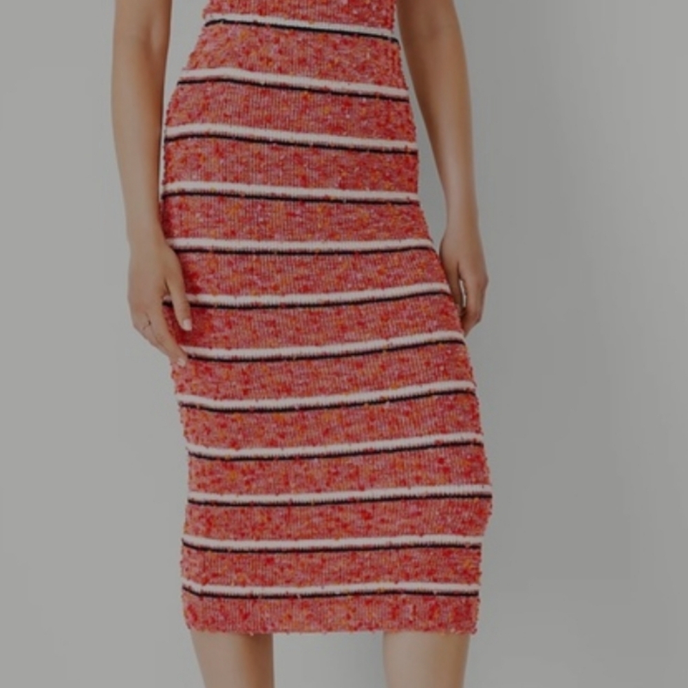 Ann Taylor Striped Boucle Midi Stretch Sweater Knit Confetti Skirt Small